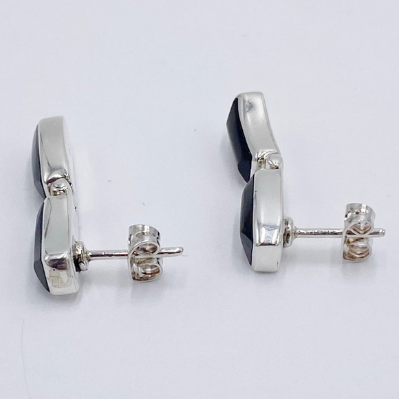 Sterling Silver 950 Onyx Hinged Drop Earrings. - Picture 6 of 9